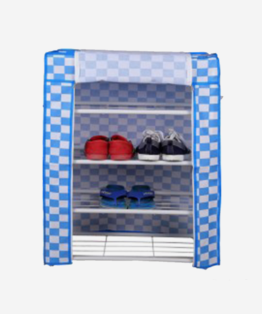 4 Step Rack with blue chess Cover - White