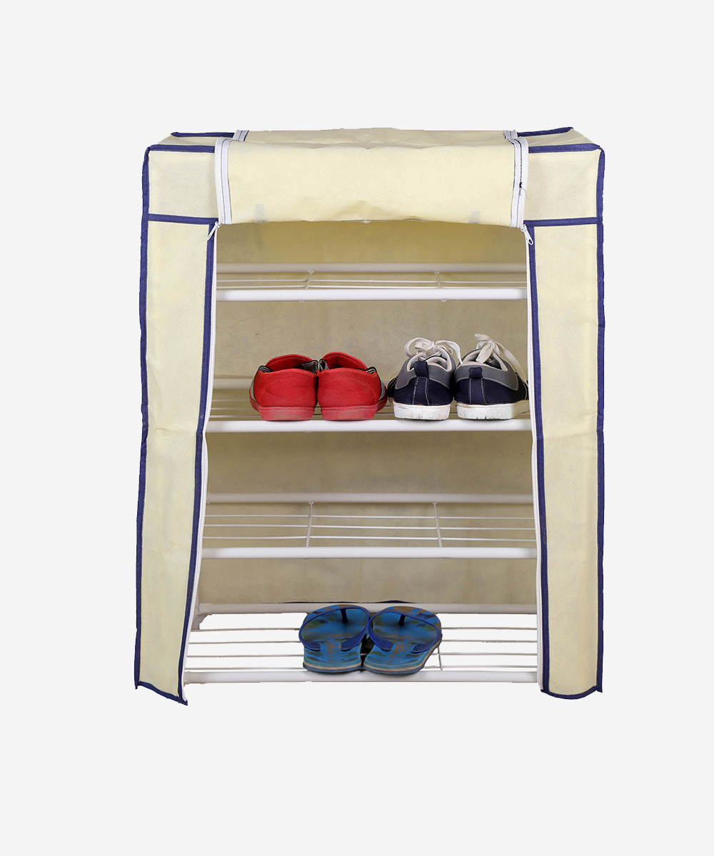 4 Step Rack with Light Yellow Cover - White