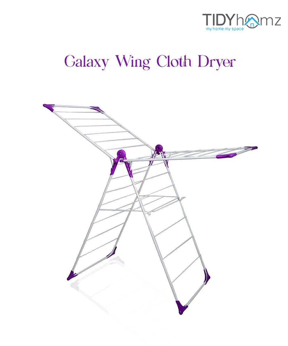Galaxy Wing Cloth Dryer Stand-1 Galaxy foldable cloth dryer stand with 15m drying space and corner hangers for apartments