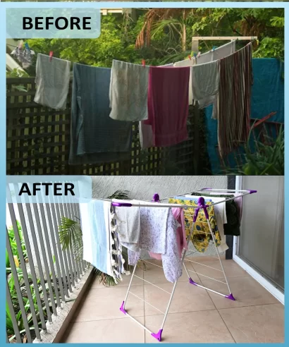 Galaxy Wing Cloth Dryer Stand-4 Galaxy cloth dryer stand in use drying clothes in a small apartment or flat