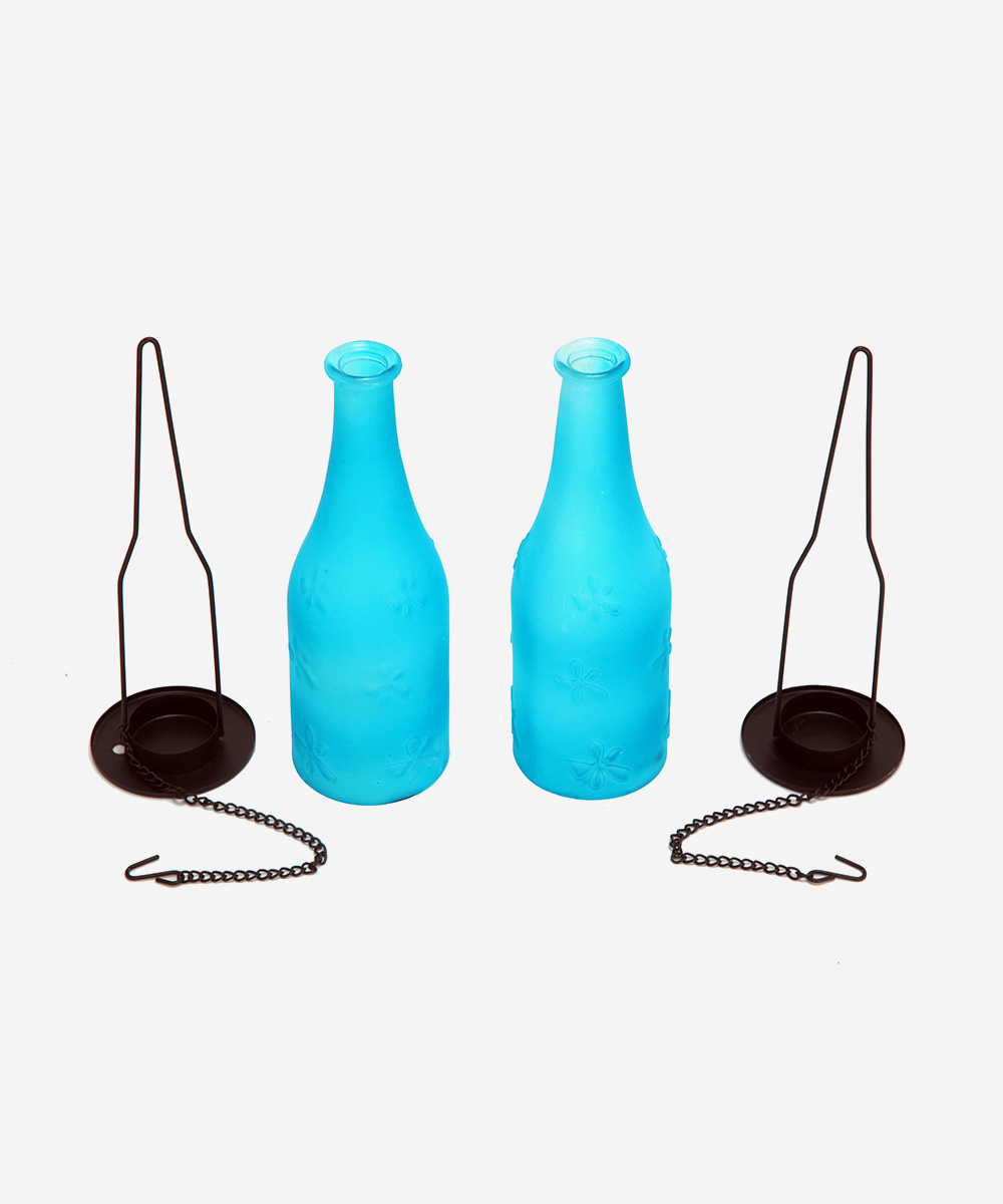 Hanging Bottle Lanterns (Set of 2)- Blue