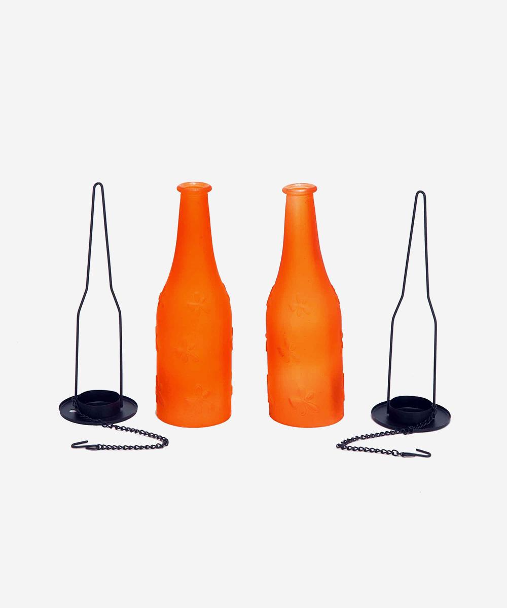 Hanging Bottle Lanterns (Set of 2)-Orange