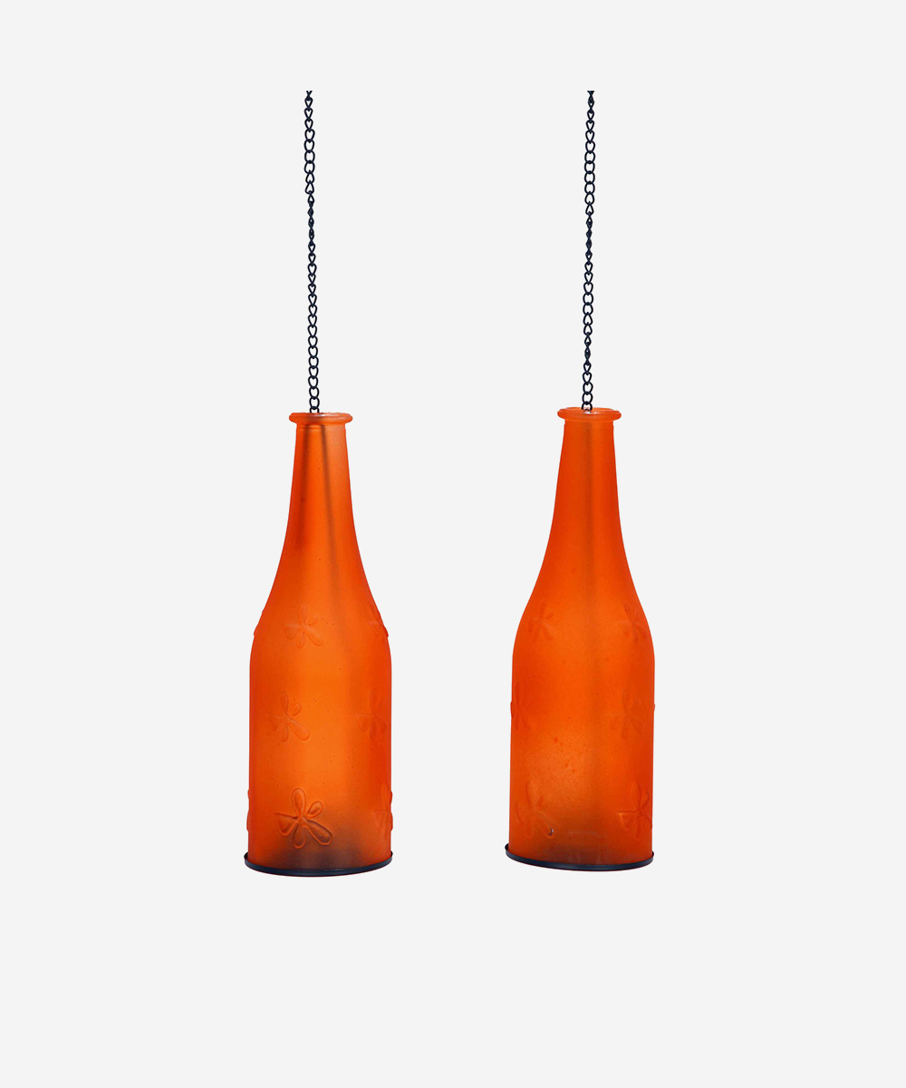Hanging Bottle Lanterns (Set of 2)-Orange