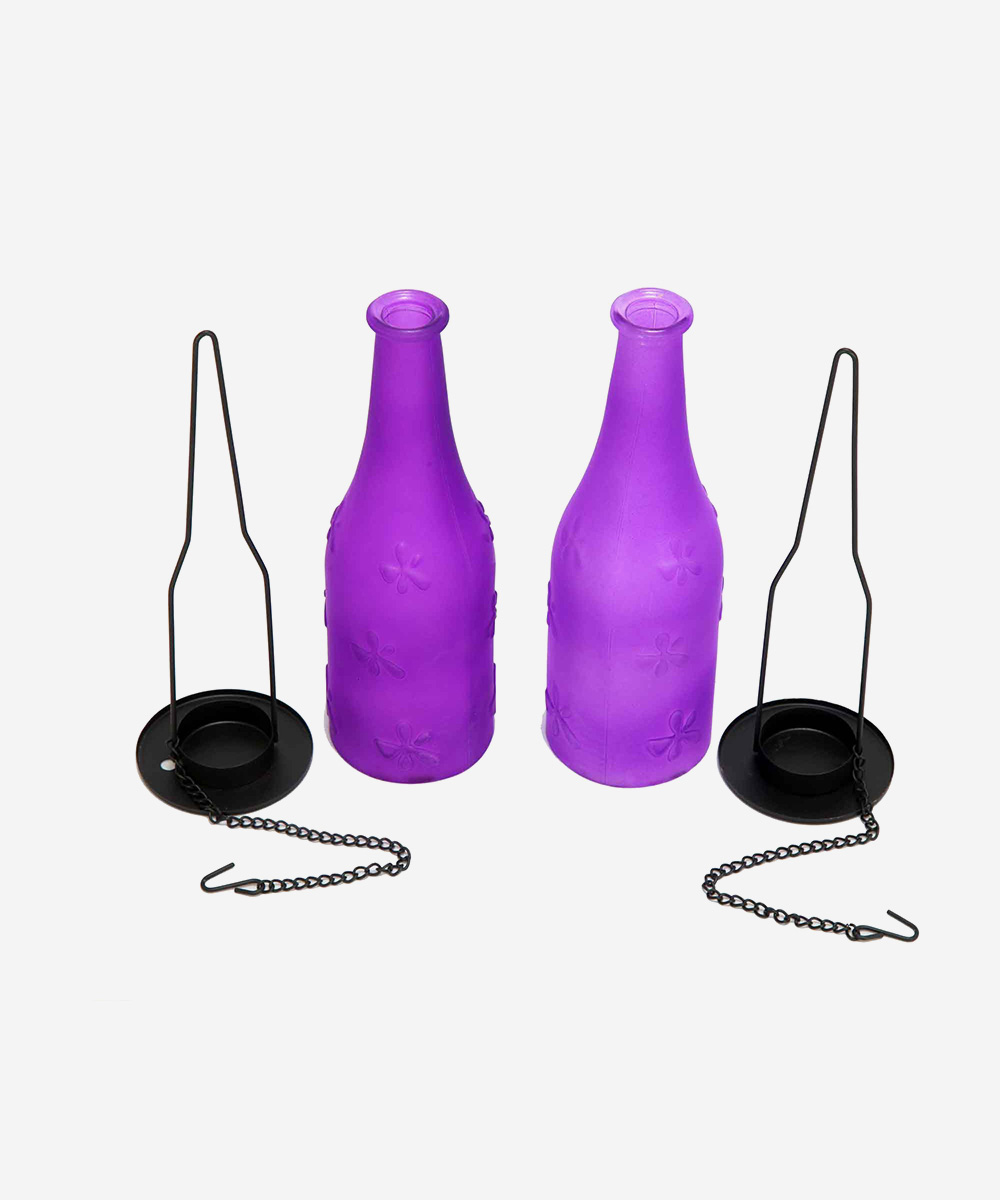 Hanging Bottle Lanterns (Set of 2)- Purple