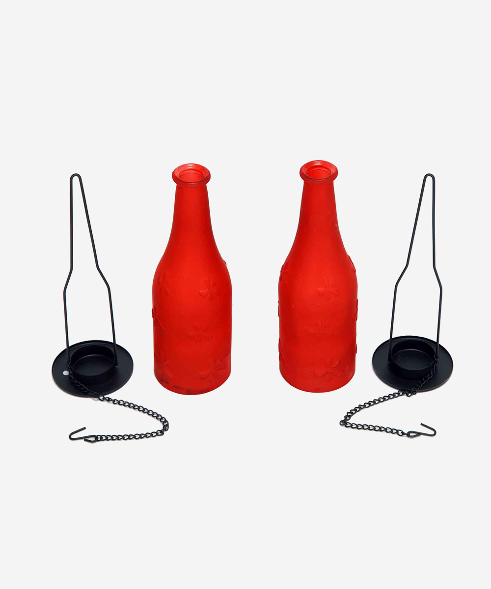 Hanging Bottle Lanterns (Set of 2)- Red