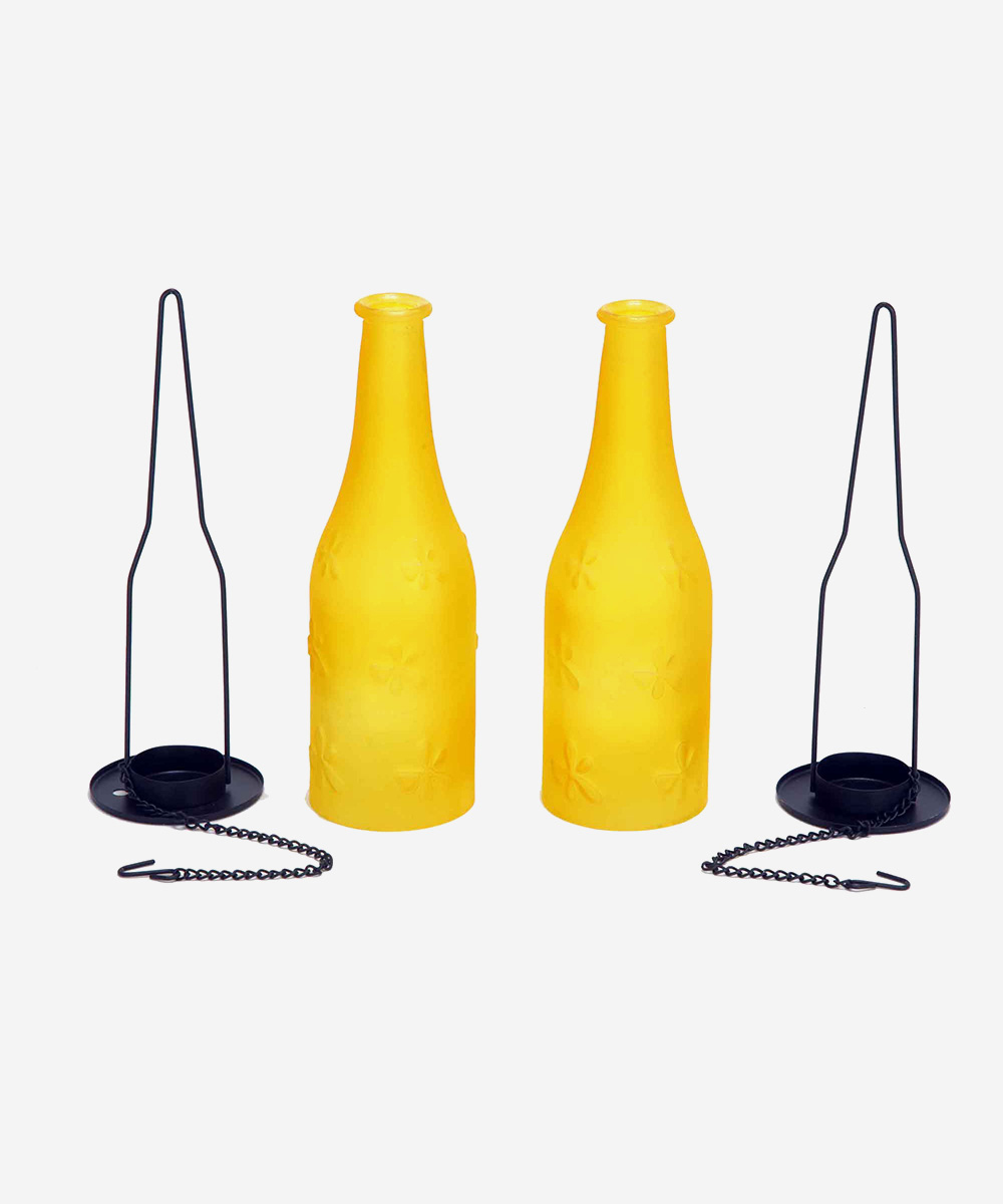 Hanging Bottle Lanterns (Set of 2)- Yellow
