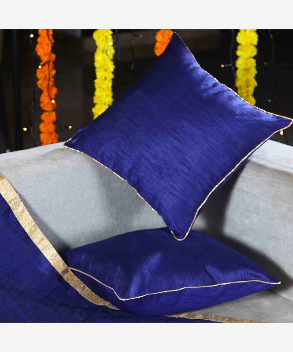 Raw Silk Cushion Cover Set - Blue