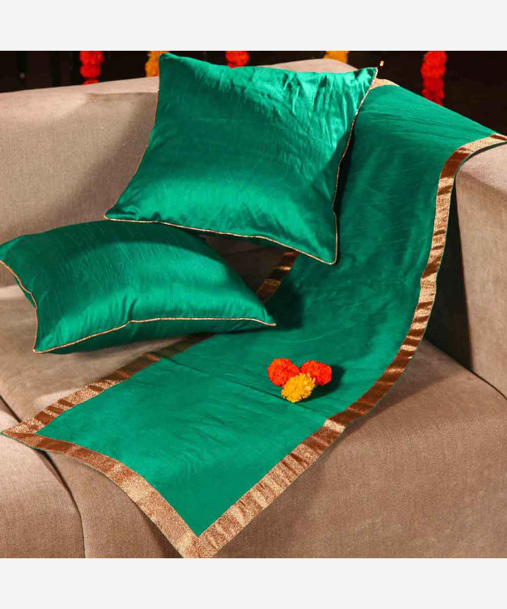 Raw Silk Cushion Cover Set - Green