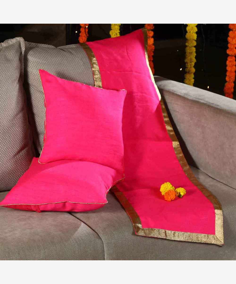 Raw Silk Cushion Cover Set - Pink