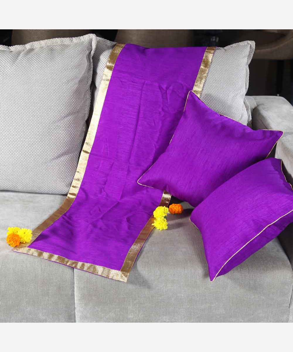 Raw Silk Cushion Cover Set - Purple
