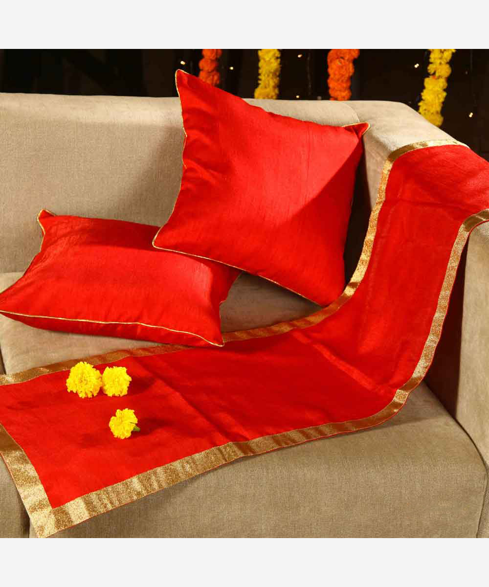 Raw Silk Cushion Cover Set - Red