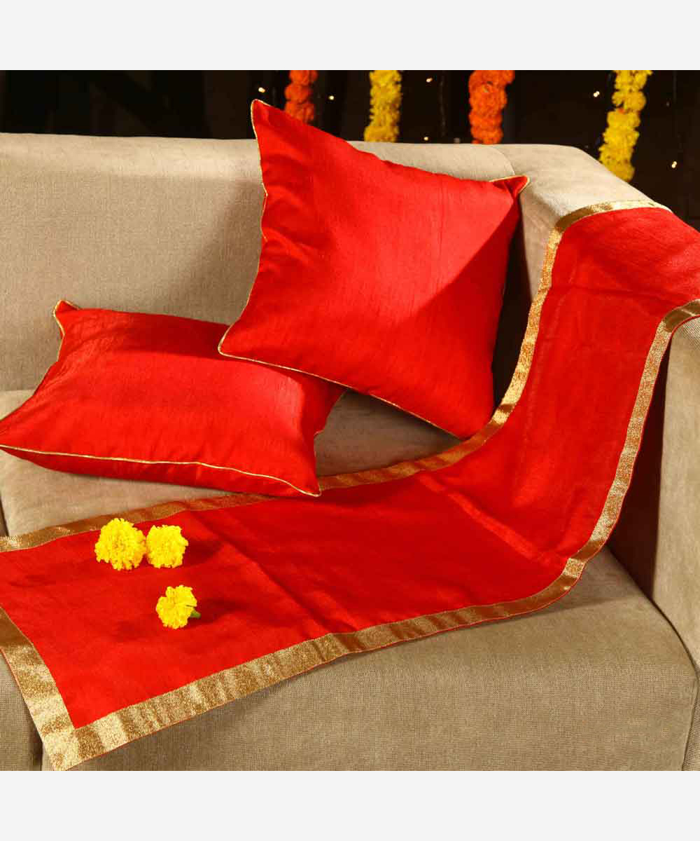 Raw Silk Cushion Cover Set Red TidyHomz