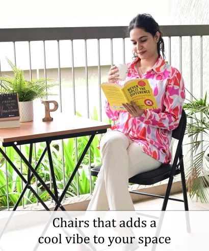 Student using foldable chair for homework and study at desk