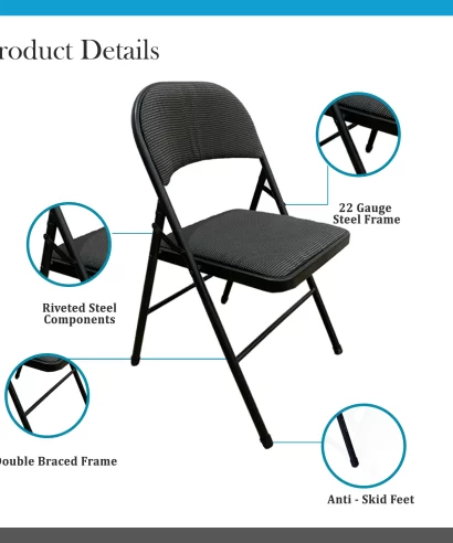 Linth Metal Chair with Cushion (Set of 2)-7 Powder-coated steel frame and fabric seat of foldable chair