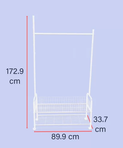 Ashley Multipurpose Stand (White)-7 Inbuilt coat hanger and storage basket on Ashley multipurpose rack