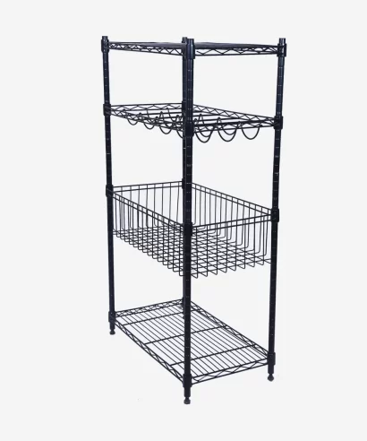 Verde Multipurpose Stand (Black)-4 Powder coated MS metal shelves on foldable storage rack