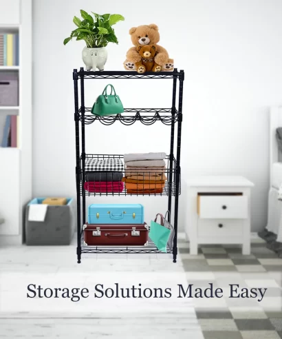 Garage storage rack organizing tools and household items