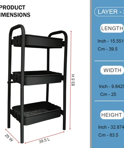 Dylan Multipurpose Trolley - 3 Tier Storage Rack SIze