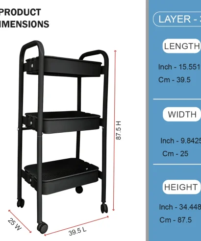 Dylan Multipurpose Trolley - 3 Tier Storage Rack With Wheel - 2 Dylan Multipurpose Trolley - 3 Tier Storage Rack With Wheel Size