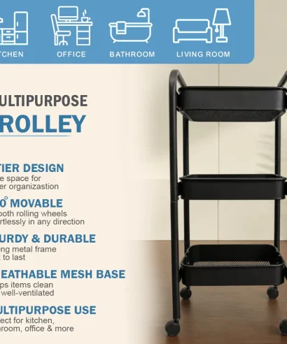Dylan Multipurpose Trolley - 3 Tier Storage Rack With Wheel - 4 Dylan Multipurpose Trolley - 3 Tier Storage Rack With Wheel Functions
